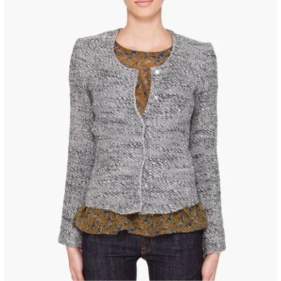 IRO Sveva Boucle Tweed Snap Front Gray Knit Jacket Women's Size 1 Small Career - Picture 12 of 14